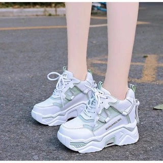 MARIAN(มาใหม่ล่าสุด)รองเท้าผ้าใบแฟชั่น รองเท้าผ้าใบผู้หญิง เสริมส้น7ซม. NO.A0304มี3สี ม่วง เขียว เทา พร้อมส่ง