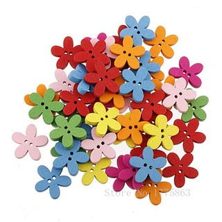 bestprice1920 100Pcs Sewing Craft Flower Flatback Wooden Buttons ปุ่มไม้ ปุ่มเย็บผ้า