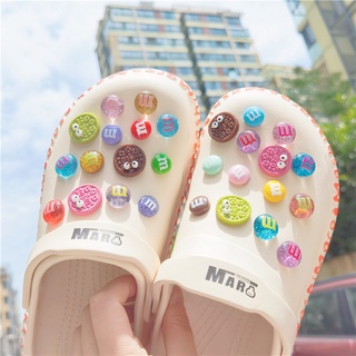 จิบบิตถั่ว สีมาการอง M&amp;M สําหรับ croc Pin ชุดเยลลี่ บิสกิต jbt Charm ปุ่ม Jibits croc Chain Crocks สําหรับเด็ก อุปกรณ์เสริมตกแต่งรองเท้า