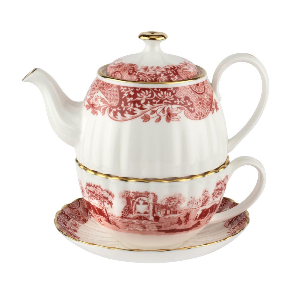 Spode Cranberry Italian 250th Anniversary Tea for One ชุดกาพร้อมถ้วย