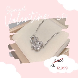 สร้อยพร้อมจี้โบว์ เพชรแท้น้ำ98 ทองแท้9k