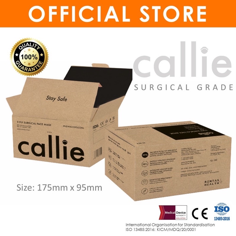 CALLIE 3 Ply Surgical Face Mask - Black (50 Pcs)