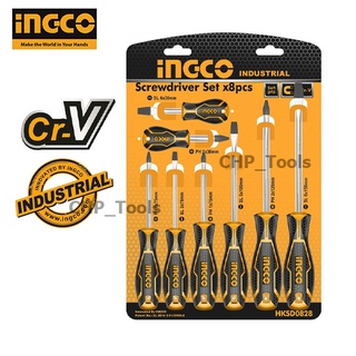 INGCO HKSD0828 ไขควง ชุดไขควง ปากแบน + ปากแฉก 8 ตัวชุด ( Screwdriver Set ) / ไขควงชุด O1EQ