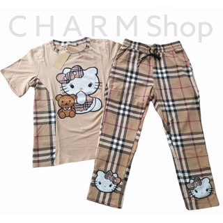 👕👖ชุดเซทผ้าเด้ง 💥 Kitty Burberry คิตตี้ L / XL