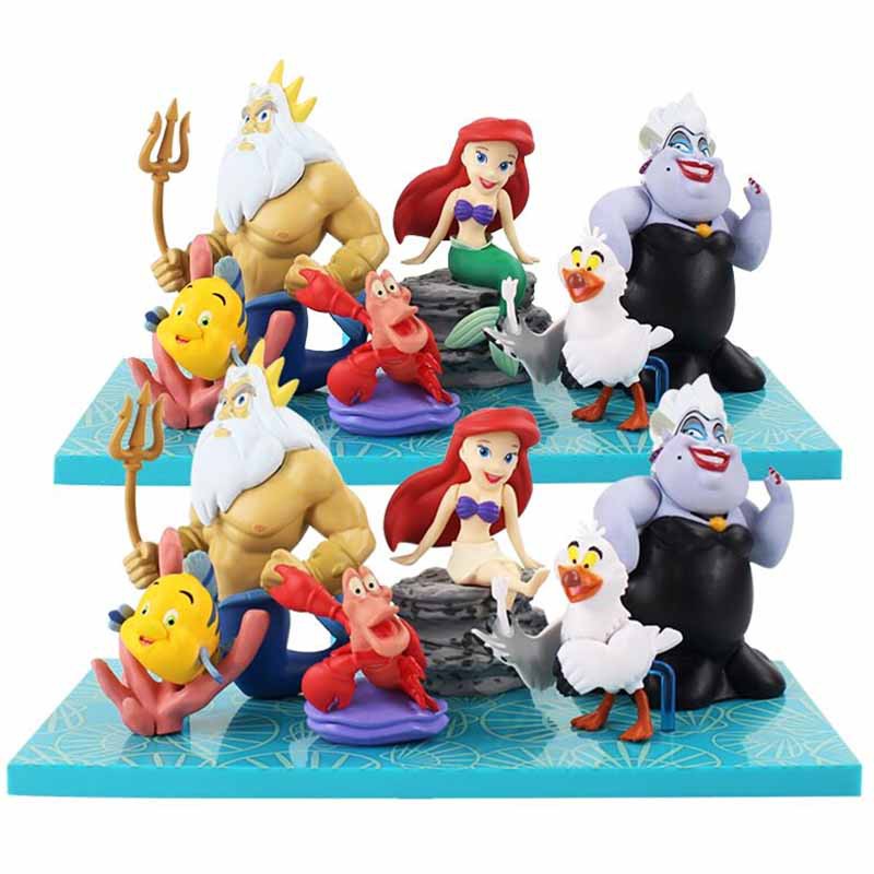 6 ชิ้น/เซ็ตเจ้าหญิงตัวเลข Little Mermaid Ariel Sebastian Flounder Fish King Triton Scuttle Ursula WCF รุ่น Q PVC ตัวเลขการกระทําตุ๊กตาของเล่น