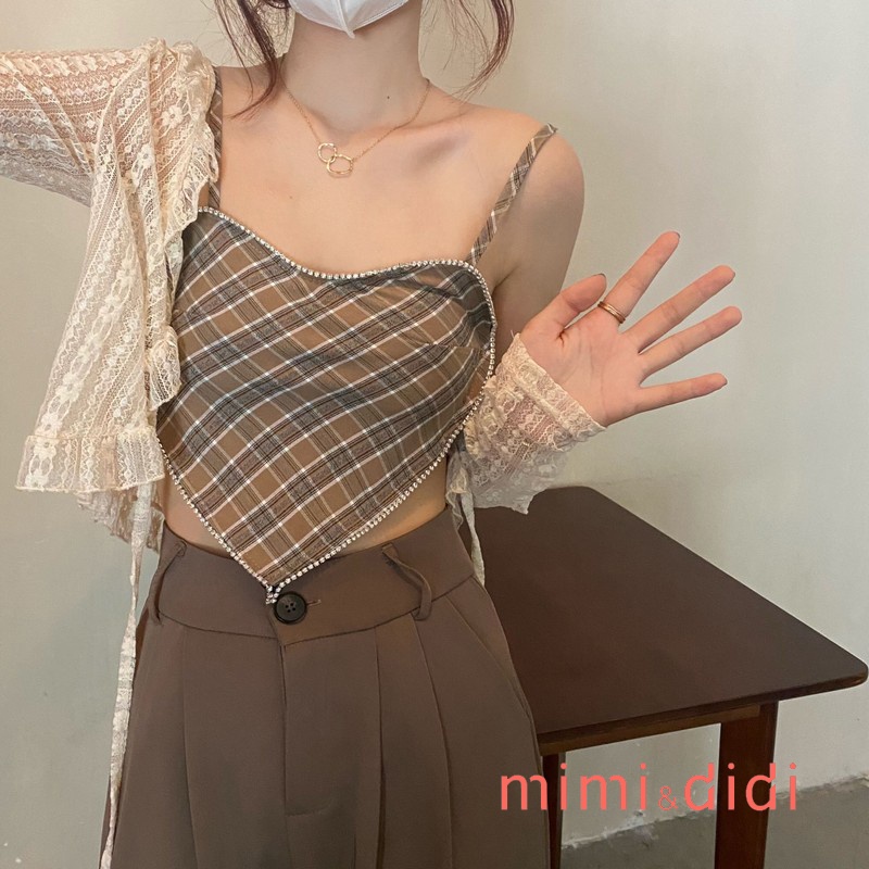 mimi_didi เสื้อกล้าม สายเดี่ยว เสื้อครอป สไตล์เกาหลี เซ็กซี่ แขนกุด 4902#