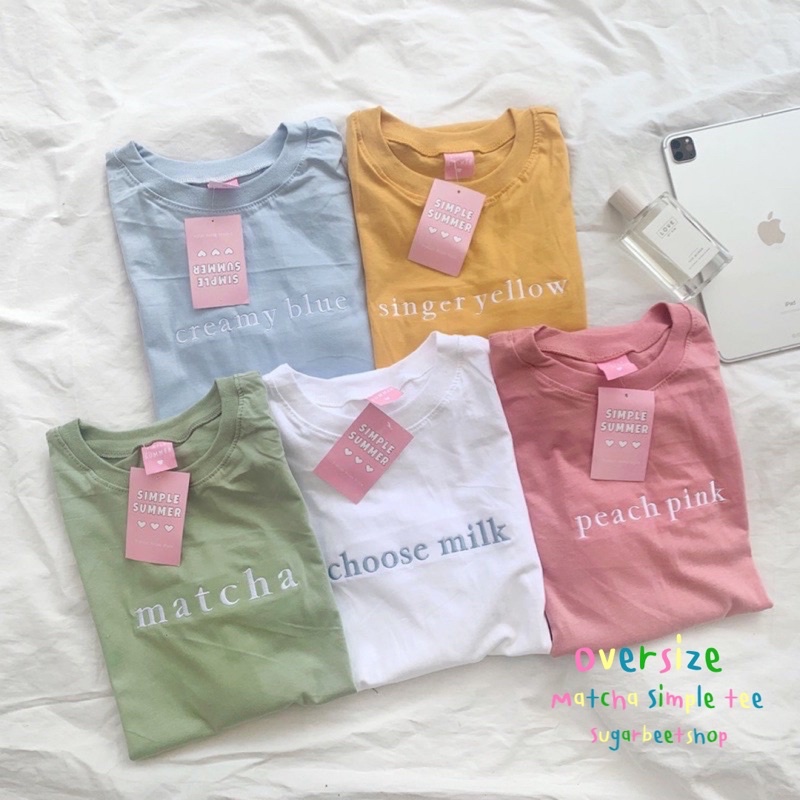 Sugarbeetshop | Wooya creamy blue macha เสื้อโอเวอร์ไซต์ oversize เสื้อยืดผ้า cotton