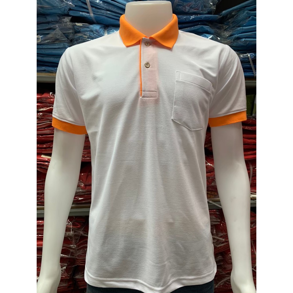เสื้อโปโลสีขาวปกสีส้ม ปลายแขนจั๊มสีส้ม เสื้อโปโลทำงาน รูปที่ 2