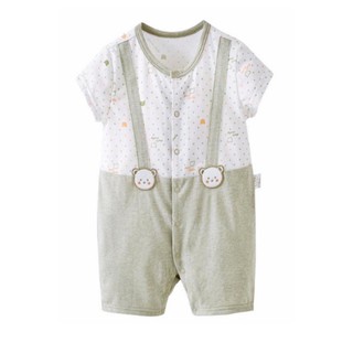 [Organic] จั๊มสูท แขนสั้น ลายเอี๊ยมน้องหมี ป้านิ่มใส่สบาย size 80 cm. เสื้อผ้าเด็ก