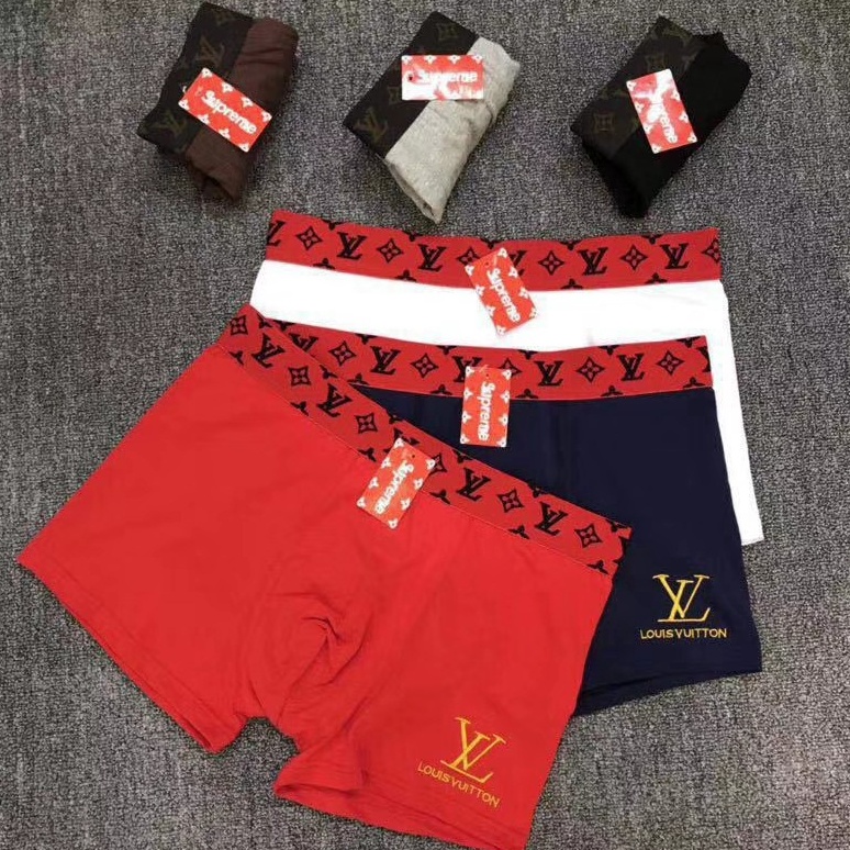 Lv กางเกงบ็อกเซอร์ ผ้าฝ้ายนิ่ม ใส่สบาย สําหรับผู้ชาย (1 ชิ้น 3 ชิ้น ต่อกล่อง) M-XXL