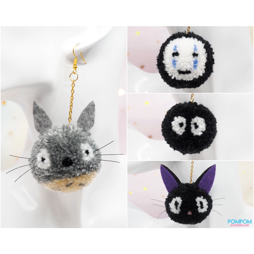 ต่างหู Totoro แฮนด์เมด - Faceless - Susuwatari - Jiji Cat - พวงกุญแจ Pompom - Ghibli