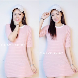 #เดรสลายริ้วผ้าเกาหลีเนื้อนุ๊มๆ