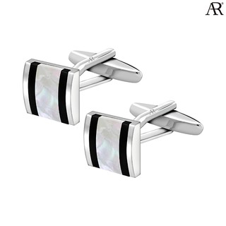 ANGELINO RUFOLO Cufflink(คัฟลิงค์) ดีไซน์ Stripes Square กระดุมข้อมือคัฟลิ้งโรเดียมคุณภาพเยี่ยม สีเงิน,สีขาว,สีดำ