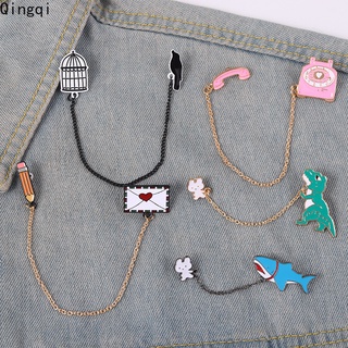 Tassel Chain Brooch Pins Dinosaur Shark Bird Animal Love Letter Collar Chain Lapel Pin Brooch Men Women Jewelry Gifts