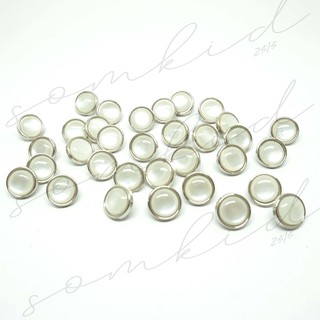 somkid กระดุมมุกมันวาว ขอบเงินเรียบ ขาสอย size 11mm(18L), 13mm(20L)