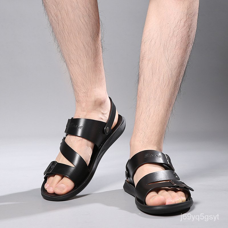 Men's Sandals Casual Beach Daily Leather Black White Spring Summer