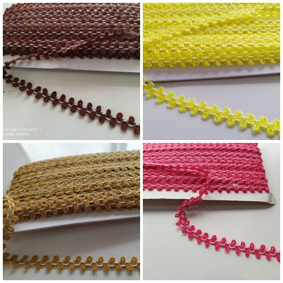 ลูกไม้ไหมพรมสลับสี  สีแดง ชมพู น้ำตาล ทอง เหลือง
