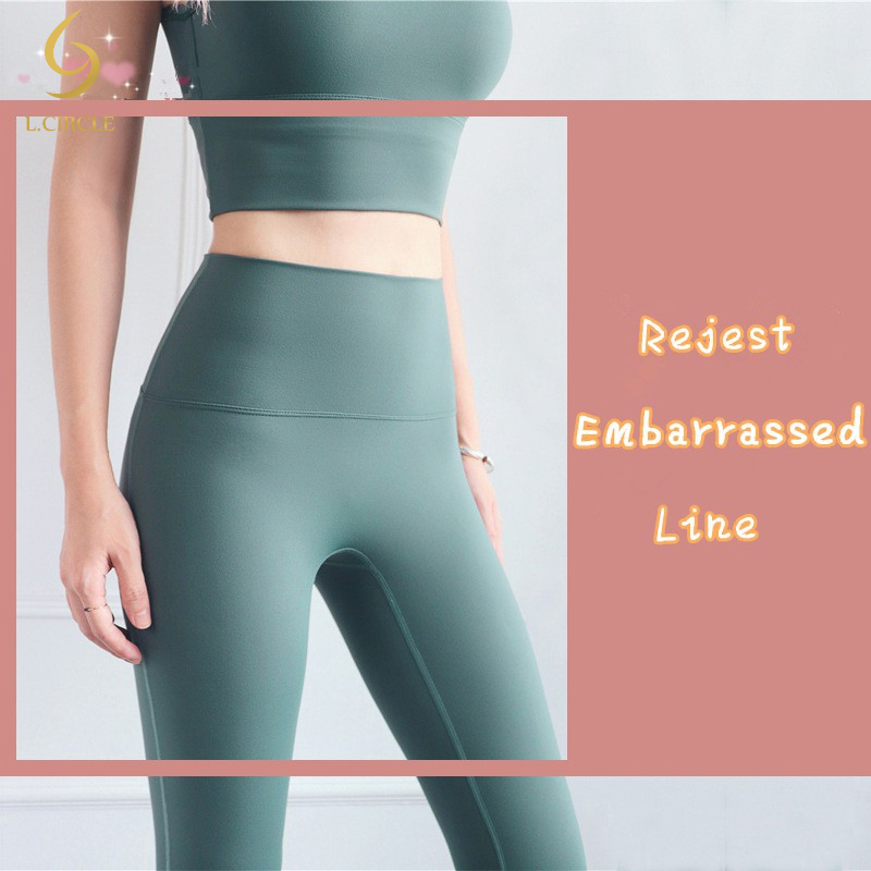 L.CIRCLEWomen Peach Hip เอวสูงไม่มีรอยต่อกางเกงขายาว Tummy Control Tights ฟิตเนสกีฬากางเกงโยคะ