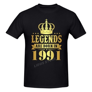 เสื้อยืดสีขาวเสื้อยืดผ้าฝ้าย 100% พิมพ์ลายกราฟิก Legends are born in 1991 31 ปี ของขวัญวันเกิด 31 สไตล์ฮาราจูกุS-4XL