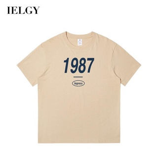 Ielgy เสื้อยืดแขนสั้น พิมพ์ลายตัวอักษร แนวสตรีท คลาสสิก สําหรับผู้ชาย