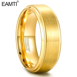 Eamti แหวนทังสเตน สีดํา ทอง 24K ขนาด 8 มม. ใส่สบาย สําหรับผู้ชาย ผู้หญิง งานแต่งงาน ไซซ์ 7-13