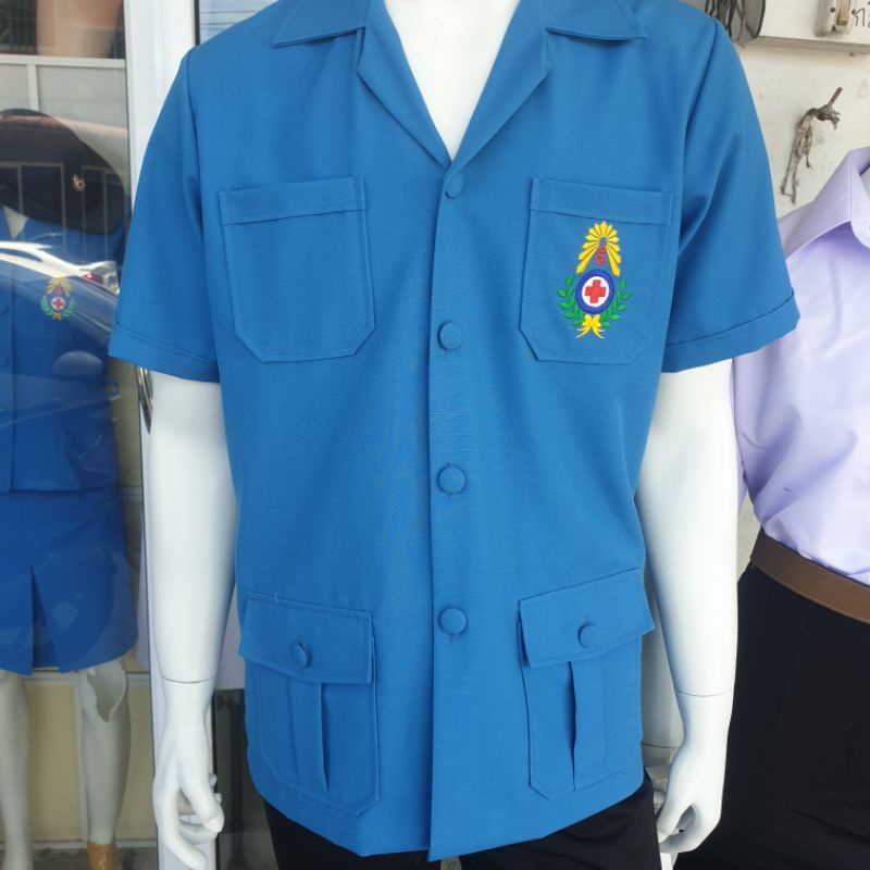 เสื้อยุวะครูชาย ผ้าฝ้ายสี ถูกระเบียบ