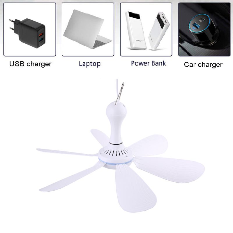 HSV 6 Leaves 5V USB Ceiling Fan Air Cooler USB Powered Hanging 16.5 inch Tent Hanger Fans for Camping Outdoor Dormitory Home Bed #9
