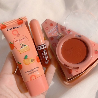 68128PEบีบี+ปัดแก้ม+ลิปกลอส ชุดเซ็ต 3 ชิ้น ชุดแต่หน้า Kiss Beauty Peach Cake 3 in 1 พร้อมส่งในไทย