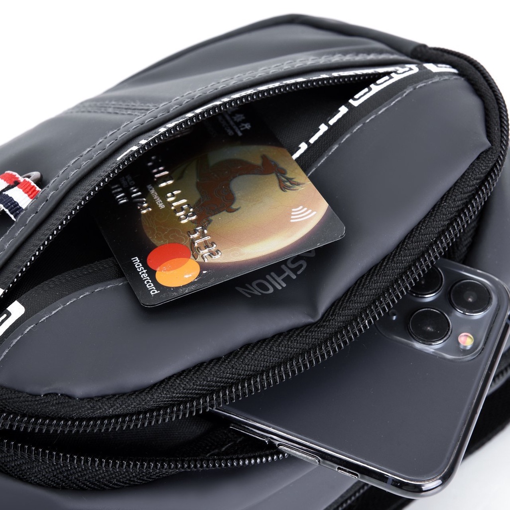 (w194) กระเป๋าคาดอกคาดเอว ผิวผ้ากันน้ำ แต่งห่วงห้อยกุญแจ vgetbag