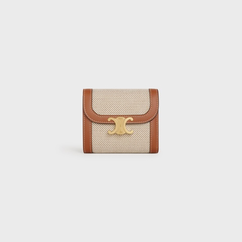 Hot sale Authentic Celine TRIOMPHE Small wallet in fabric and calfskin ...