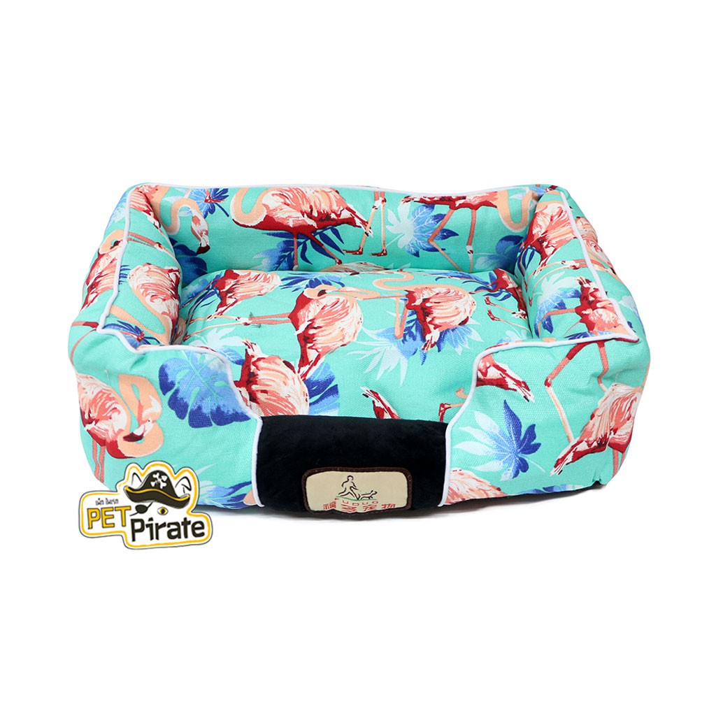 ที่นอนสัตว์เลี้ยง เบาะนอนยกขอบ เนื้อผ้าหนานุ่ม ทำความสะอาดง่าย ลายนกฟลามิงโก (Flamingo)