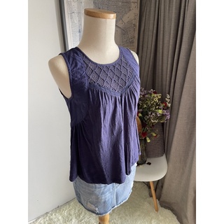 BILLABONG Cotton x Crocheted Dark Indigo Sleeveless Top