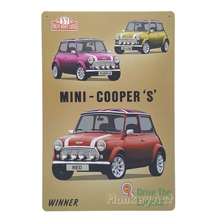 ป้ายสังกะสีวินเทจ Mini-Cooper S Drive The Legend