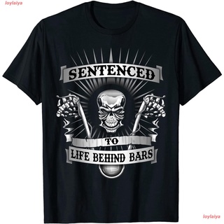 ผ้าฝ้ายคอกลมloylaiya แฟชั่นสบายๆ เสื้อ Life Behind Bars Biker Skull Ape Hangers Motorcycle T-Shirt Cotton เสื้อยืด เกรดพ