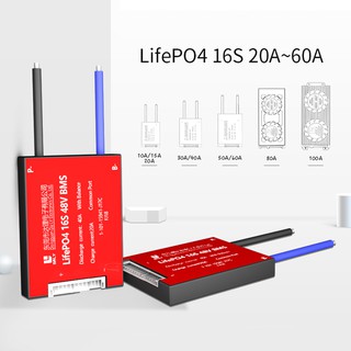 บอร์ดป้องกันแบตเตอรี่ 3.2V LifePo4 16S 48V 20A 30A 40A 50A 60A 80A 100A BMS พร้อมโมดูลพอร์ตสมดุล