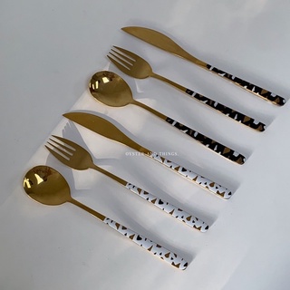 Terrazzo Cutlery set | เซตช้อนส้อมมีดลายTerrazzo มี 2 สี | Oyster and things.