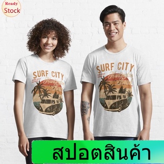 เสื้อยืดยอดนิยม Vintage Surf City Huntington Beach Orange County California 2 Sided Distressed Surf Badge Essential T-Sh