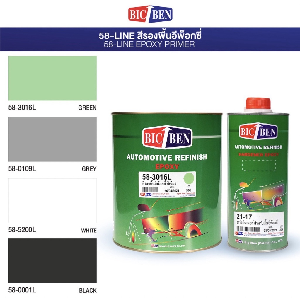 สีรองพื้น อิพ๊อกซี่  บิ๊กเบน  เกาะเหล็ก มีให้เลือก สีเทา เขียว ดำ เทา( เนื้อ 4ลิตร+ ฮาร์ด 21-17 1ลิตร ) แกลลอน ชุดใหญ่