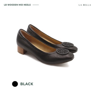 LA BELLA รุ่น LB WOODEN MID HEELS - BLACK