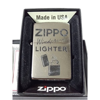 ZIPPO 49592  ZIPPO WINDPROOF DESIGN  สีเงิน ผิวโครเมี่ยม ลายแบบสกรีน  ของใหม่  มาพร้อมกล่อง  รับประกันของแท้จากอเมริกา