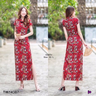 TW14387 Maxi Dress เดรสกี่เพ้ายาว แขนสั้น