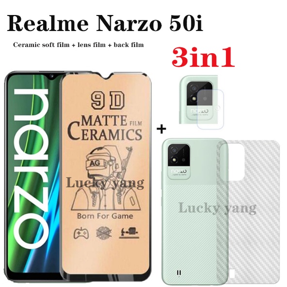 3in1 Realme Narzo 50i/50/50A Prime ฟิล์มกระจกนิรภัยเซรามิค เนื้อแมตต์ นิ่ม Realme Narzo 50A 30 30A ฟ