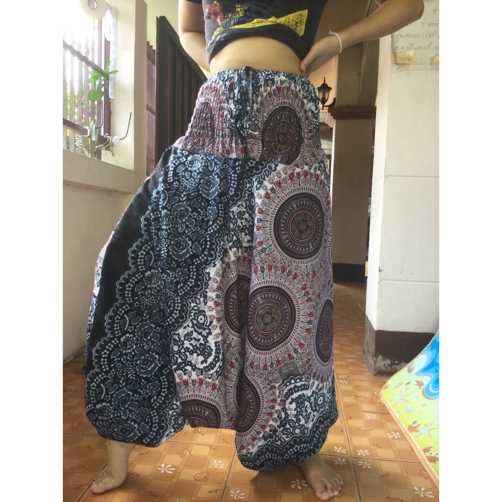 กางเกงพื้นเมือง ผ้าพิมพ์ลาย กางเกงม้ง Mong Pants  ผู้ชายก็ใส่ได้ใส่สบาย