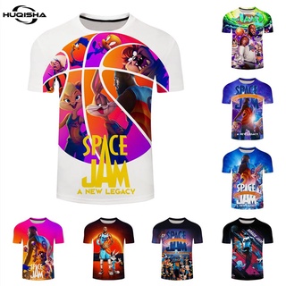 ใหม่เสื้อยืดลําลองแฟชั่นสําหรับผู้ชายแขนสั้นคอสเพลย์พิมพ์ลาย Movie 3D Space Jam Tune Squad