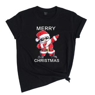 เสื้อยืดผ้าฝ้าย เสื้อยืดคริสต์มาสMerry Christmas Dabbing Santas Printed Women 100% Cotton Short Sleeve O Neck T Shirt