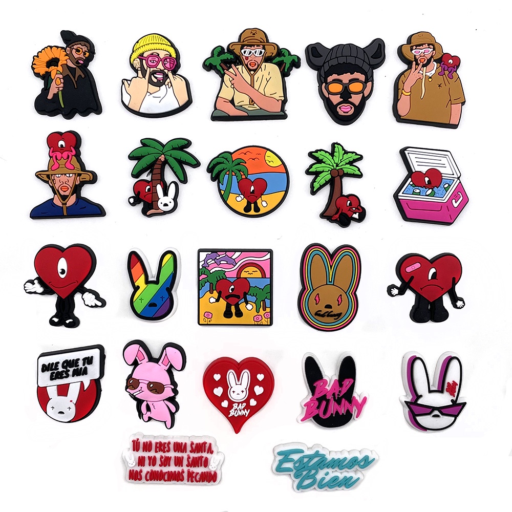 Crocs Pin bad bunny 1pcs การ์ตูน shoe charms Jibbitz pvc น่ารัก decorate sandals accessories diy ถอดได้ หัวเข็มขัดรองเท้าแตะของขวัญคริสต์มาส หัวเข็มขัด หนุ่มๆสาวๆสไตล์เดียวกัน