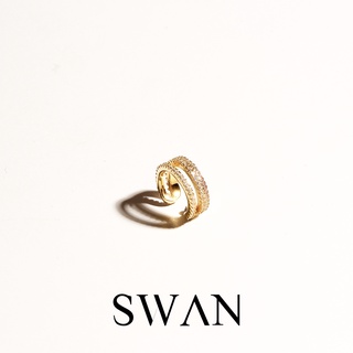 SWAN - Triple Dot Cuff ต่างหูหนีบเงินแท้ คล้องหู ไม่ต้องเจาะ ฝังเพชรคิวบิกเซอร์โคเนีย cubic zirconia