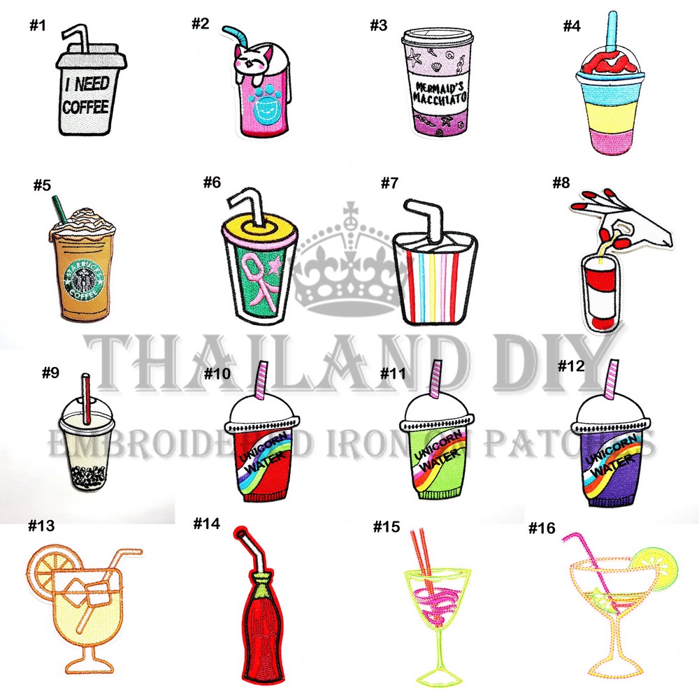 ตัวรีดติดเสื้อ งานปัก อาหาร เครื่องดื่ม กาแฟ การ์ตูน Food Coffee Drink Snack Patch WOP DIY ตัวรีด อาร์มติดเสื้อ กระเป๋า
