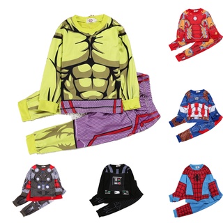เสื้อกันหนาว แขนยาว พิมพ์ลายซุปเปอร์ฮีโร่ พร้อมกางเกง สําหรั…