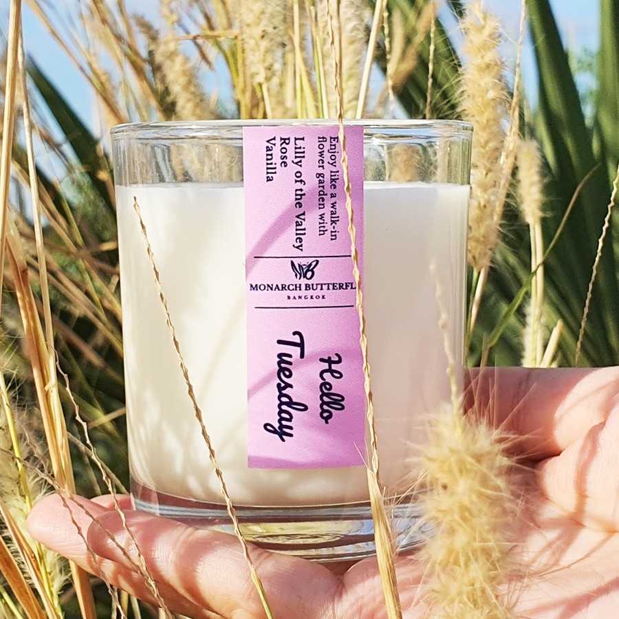 เทียนหอมจากธรรมชาติทำจาก Soy wax+Rice bran wax 100% กลิ่น Lilly of the valley และ Rose หอมแม้ไม่จุด